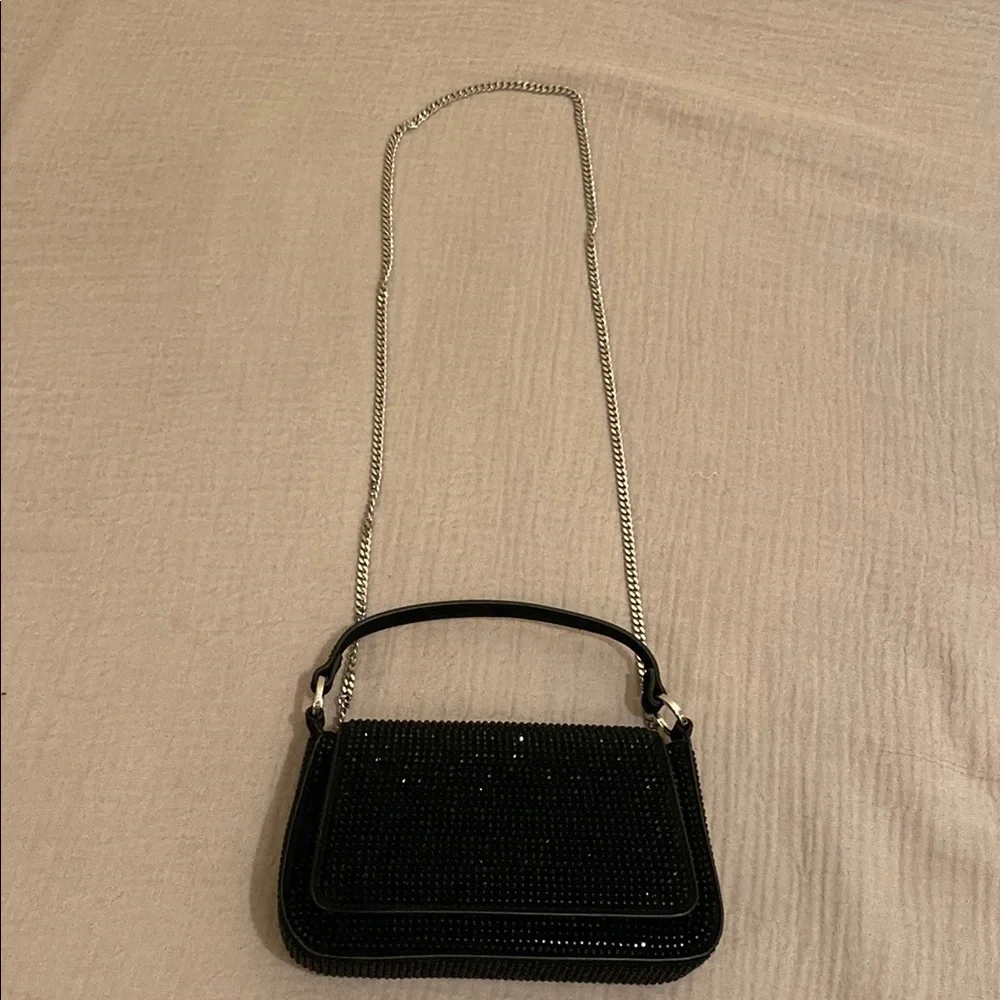 Mango MINI RHINESTONE CHAIN BAG Elegant Black Beaded Handbag